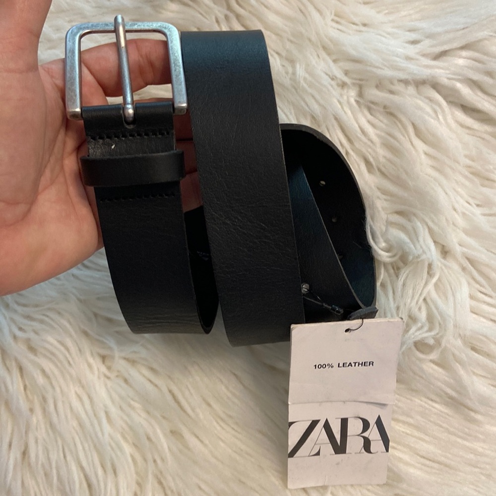 ZARA 100% LEATHER MAN BELT SIZE 34 color black see all photos